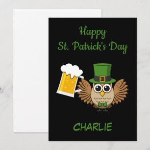 Cartes Pour Fêtes Annuelles Hibou buvant de la bière St Patrick's Day   Person