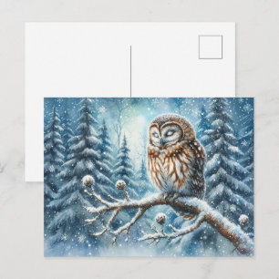 Cartes Pour Fêtes Annuelles Hibou des bois Forêt hivernale sereine Faune sauva