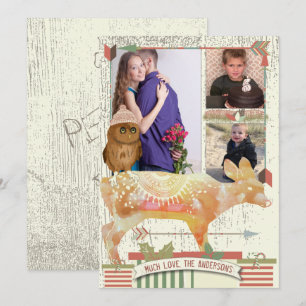 Cartes Pour Fêtes Annuelles Hibou et Faon Forêt Noël avec votre photo