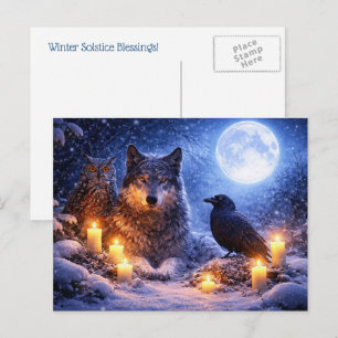 Cartes Pour Fêtes Annuelles Hibou loup corbeau solstice d'hiver Yule