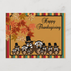 Cartes Pour Fêtes Annuelles Hibou pèlerin famille Thanksgiving