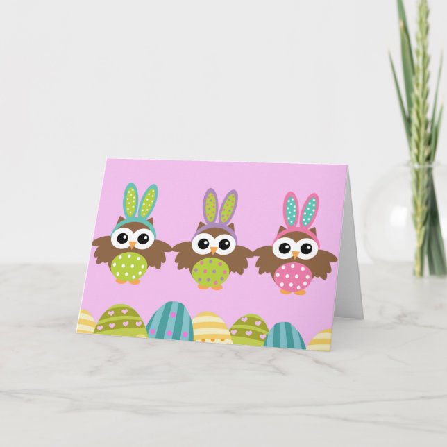 Cartes Pour Fêtes Annuelles Hiboux heureux de lapin de Pâques (Devant)