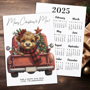Cartes Pour Fêtes Annuelles Highland Cow 2025 Calendrier Camion rouge Noël