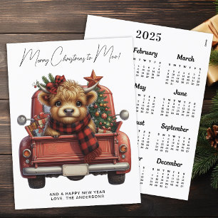 Cartes Pour Fêtes Annuelles Highland Cow 2025 Calendrier Camion rouge Noël