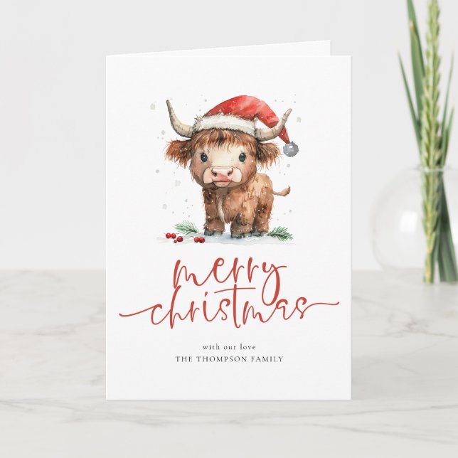 Cartes Pour Fêtes Annuelles Highland Cow 2026 Calendar Merry Christmas Folded (Devant)