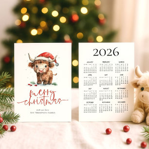 Cartes Pour Fêtes Annuelles Highland Cow 2026 Calendrier Joyeux Noël