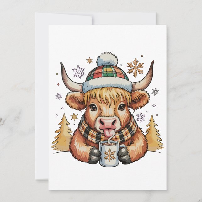Cartes Pour Fêtes Annuelles Highland Cow Christmas Fluffy Cosy Cute Gold Xmas (Devant)