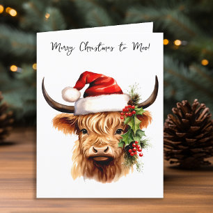 Cartes Pour Fêtes Annuelles Highland Cow Festive Farm Joyeux Noël à Moo
