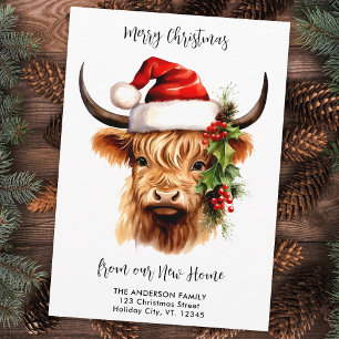 Cartes Pour Fêtes Annuelles Highland Cow Festive Nouvelle maison Joyeux Noël