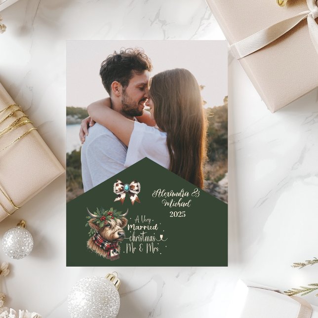 Cartes Pour Fêtes Annuelles Highland Cow Joyeux Noël Mme et M. Photo (Créateur téléchargé)