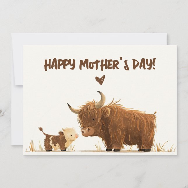 Cartes Pour Fêtes Annuelles Highland Cow Mama & Calf Rustic Joyeuse fête des m (Devant)