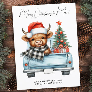 Cartes Pour Fêtes Annuelles Highland Cow Vintage Blue Truck Joyeux Noël