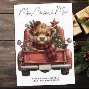 Cartes Pour Fêtes Annuelles Highland Cow Vintage Red Truck Joyeux Noël