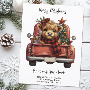 Cartes Pour Fêtes Annuelles Highland Cow Vintage Red Truck Joyeux Noël