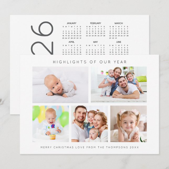 Cartes Pour Fêtes Annuelles Highlights of Year 5 Photo Calendar 2026 Christmas (Devant / Derrière)