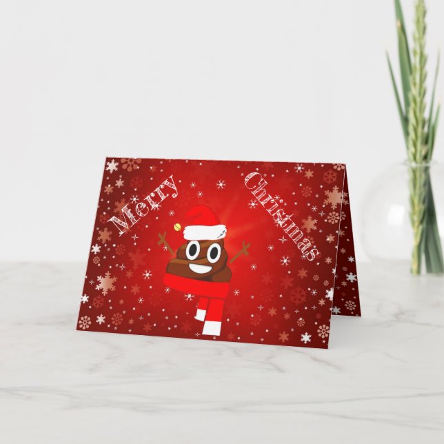 Cartes Pour Fêtes Annuelles Hilarié Xmas Poop avec Casquette & Écarf Emoji (Devant)