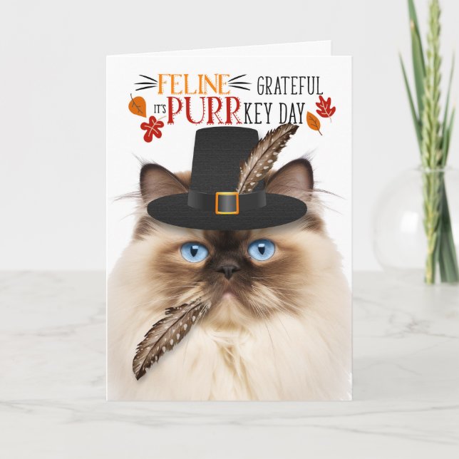 Cartes Pour Fêtes Annuelles Himalaya Chat Grateful pour PURRkey Day (Devant)