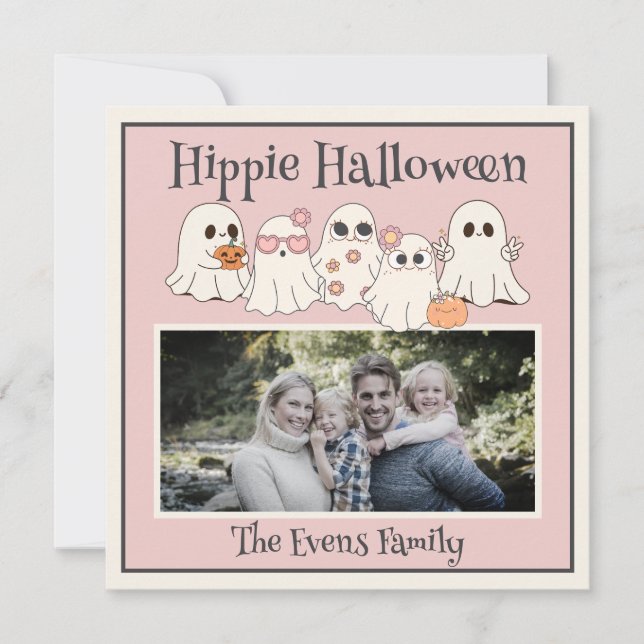 Cartes Pour Fêtes Annuelles Hippie Halloween Cute hippie Ghosts photo (Devant)