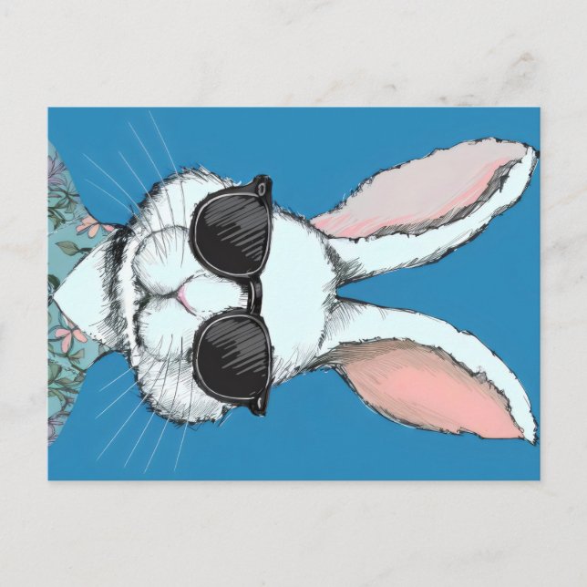 Cartes Pour Fêtes Annuelles Hippie teintes Pâques Blues, Lapin dans Shi Floral (Devant)