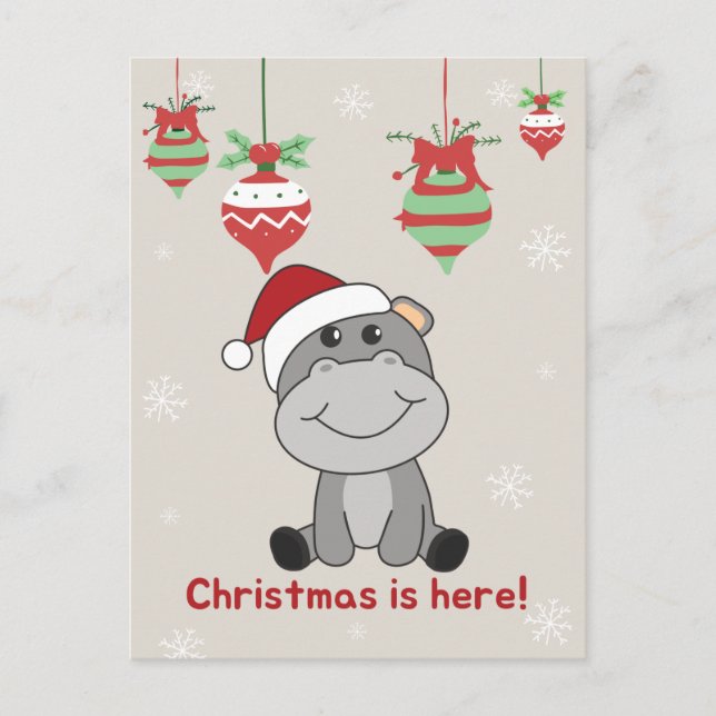 Cartes Pour Fêtes Annuelles Hippo Joyeux Noël Animaux d'hiver Hippopotames Fêt (Devant)
