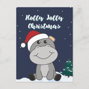 Cartes Pour Fêtes Annuelles Hippo Joyeux Noël Animaux d'Hiver Hippopotames Fêt