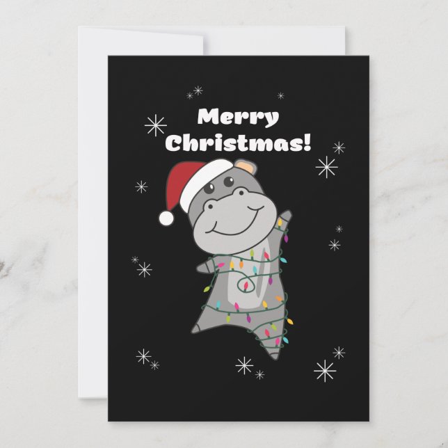 Cartes Pour Fêtes Annuelles Hippo Merry Christmas Winter Animals Hippos Adult (Devant)