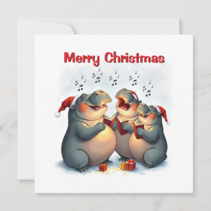 Cartes Pour Fêtes Annuelles Hippo Mignon et Fantaisiste Chantant Noël en Hiver