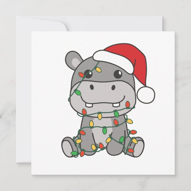 Cartes Pour Fêtes Annuelles Hippo Noël Animaux d'hiver Hippopotames (Devant)