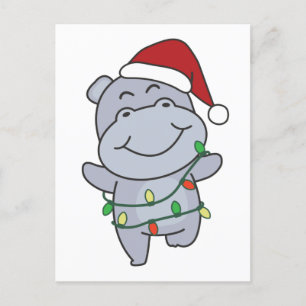 Cartes Pour Fêtes Annuelles Hippo Noël Animaux d'hiver Hippopotames
