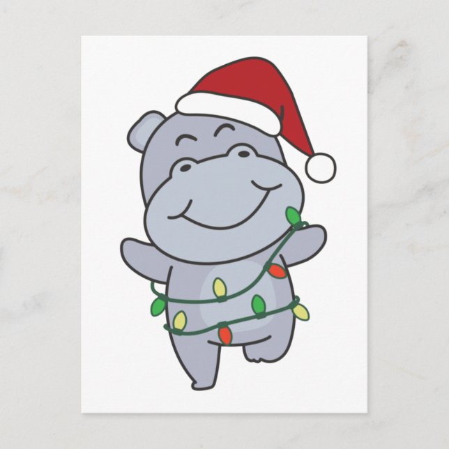 Cartes Pour Fêtes Annuelles Hippo Noël Animaux d'hiver Hippopotames (Devant)