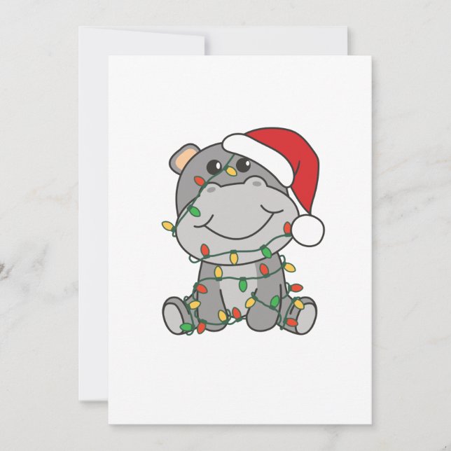 Cartes Pour Fêtes Annuelles Hippo Noël Animaux d'hiver Hippopotames (Devant)