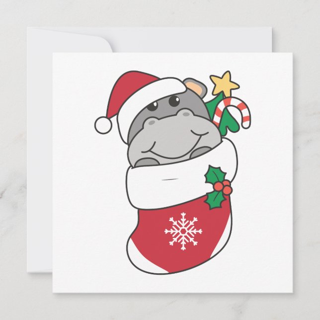 Cartes Pour Fêtes Annuelles Hippo Noël Neige hiver Animaux Hippopotames (Devant)