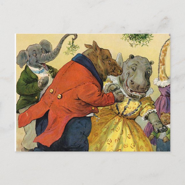 Cartes Pour Fêtes Annuelles Hippo & Ours à la balle de Noël en terre animale (Devant)
