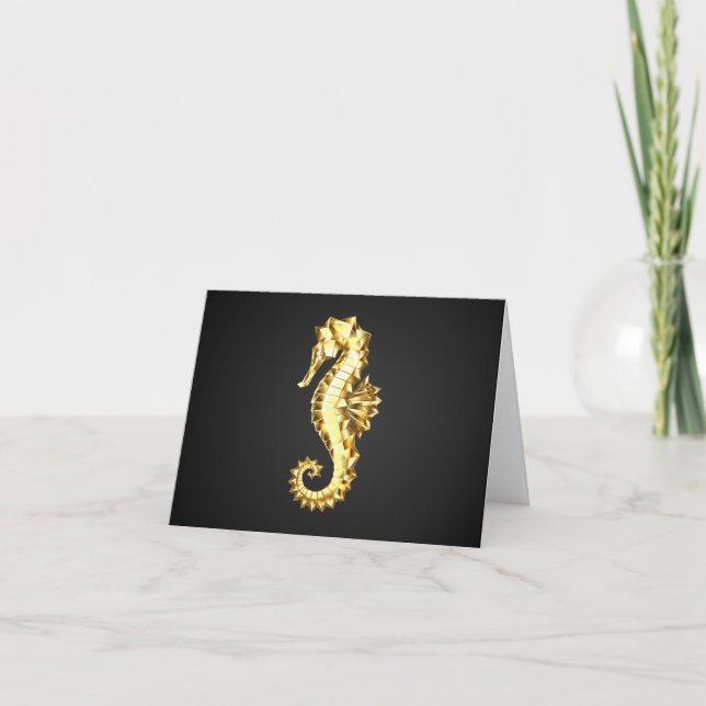 Cartes Pour Fêtes Annuelles Hippocampe Polygonal Or (Devant)