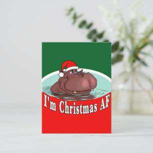 Cartes Pour Fêtes Annuelles Hippopotame de Noël à Santa Hat - Noël AF