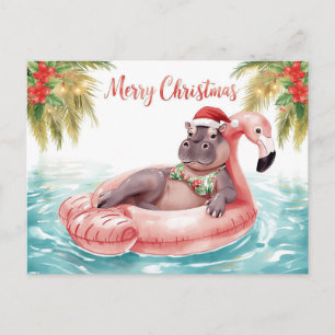 Cartes Pour Fêtes Annuelles Hippopotame en Bikini à la fête au bord de la pisc