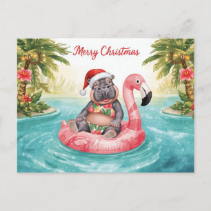 Cartes Pour Fêtes Annuelles Hippopotame en Bikini à la Fête de Noël au Piscine