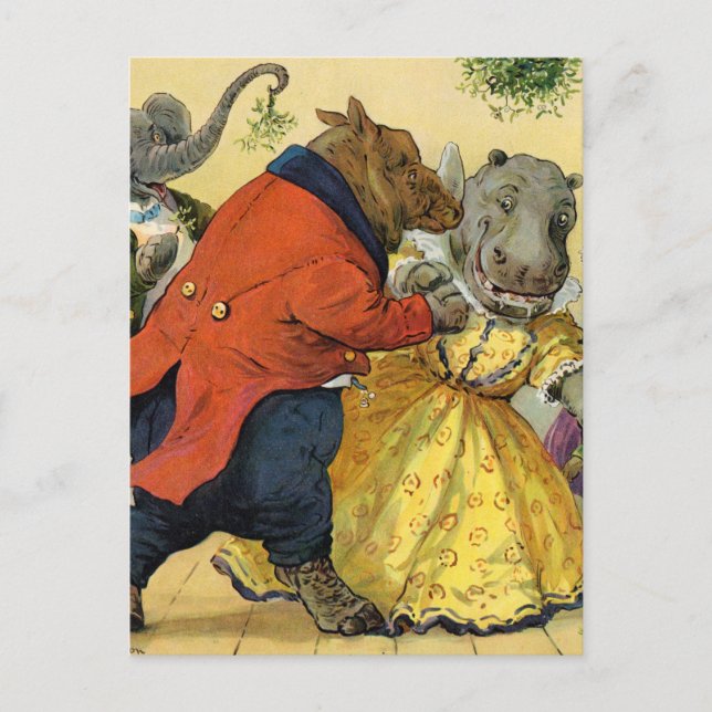 Cartes Pour Fêtes Annuelles Hippopotame et ours à la boule de Noël chez la (Devant)