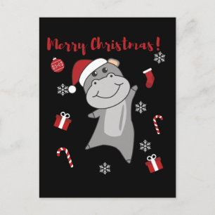 Cartes Pour Fêtes Annuelles Hippopotame Joyeux Noël Animaux d'hiver Hippopotam