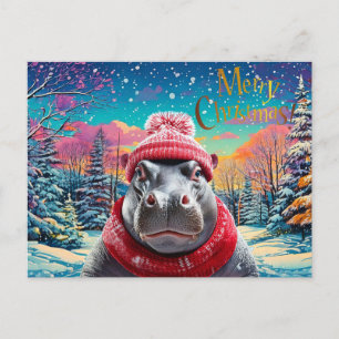 Cartes Pour Fêtes Annuelles Hippopotame joyeux Noël chapeau et écharpe de Sant