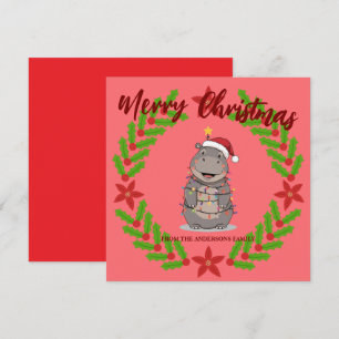 Cartes Pour Fêtes Annuelles Hippopotame mignon arbre de noël animal de zoo Noë