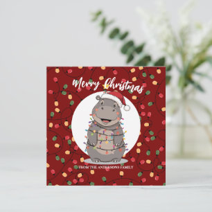 Cartes Pour Fêtes Annuelles Hippopotame mignon arbre de Noël animal de zoo Xma