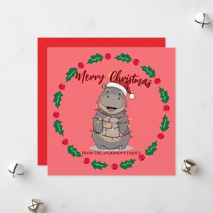 Cartes Pour Fêtes Annuelles Hippopotame mignon arbre de Noël animal de zoo Xma