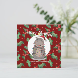 Cartes Pour Fêtes Annuelles Hippopotame mignon arbre de Noël animal de zoo Xma