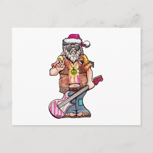 Cartes Pour Fêtes Annuelles Hippy Père Noël dit "Cool Yule" (Devant)