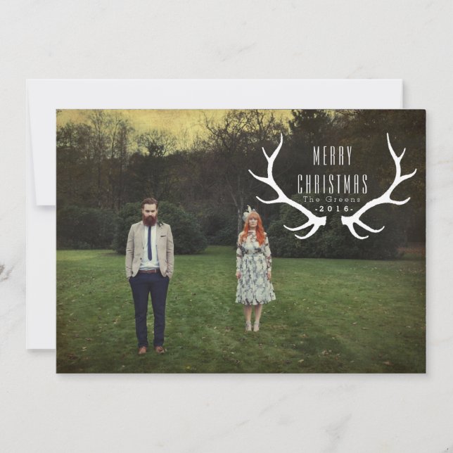 Cartes Pour Fêtes Annuelles Hipster Antlers | Christmas Photo (Devant)