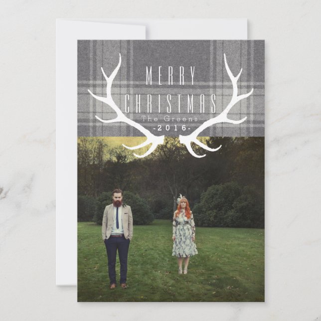 Cartes Pour Fêtes Annuelles Hipster Antlers | Photo de Noël (Devant)
