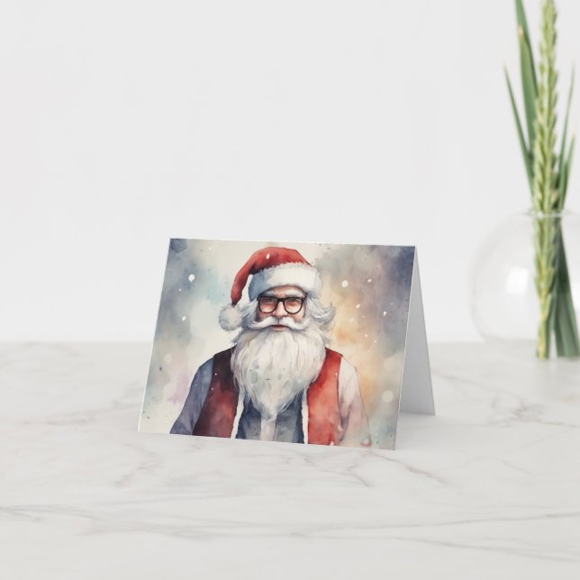 Cartes Pour Fêtes Annuelles Hipster aquarelle/Père Noël millénaire (Devant)