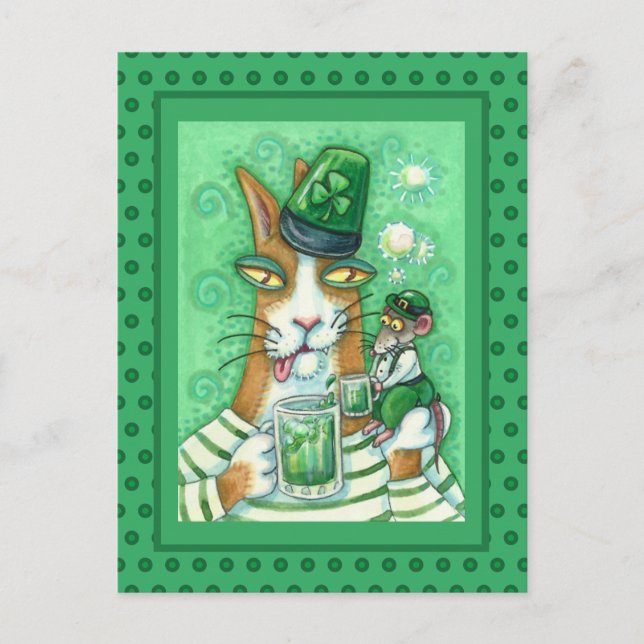 CARTES POUR FÊTES ANNUELLES HISS N' FITZ CHAT & RAT, À LA BIÈRE VERTE DRÔLE (Devant)
