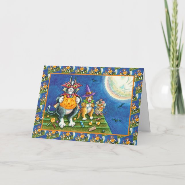 CARTES POUR FÊTES ANNUELLES HISS N' FITZ CHATS, DRÔLE D'HALLOWEEN (Devant)